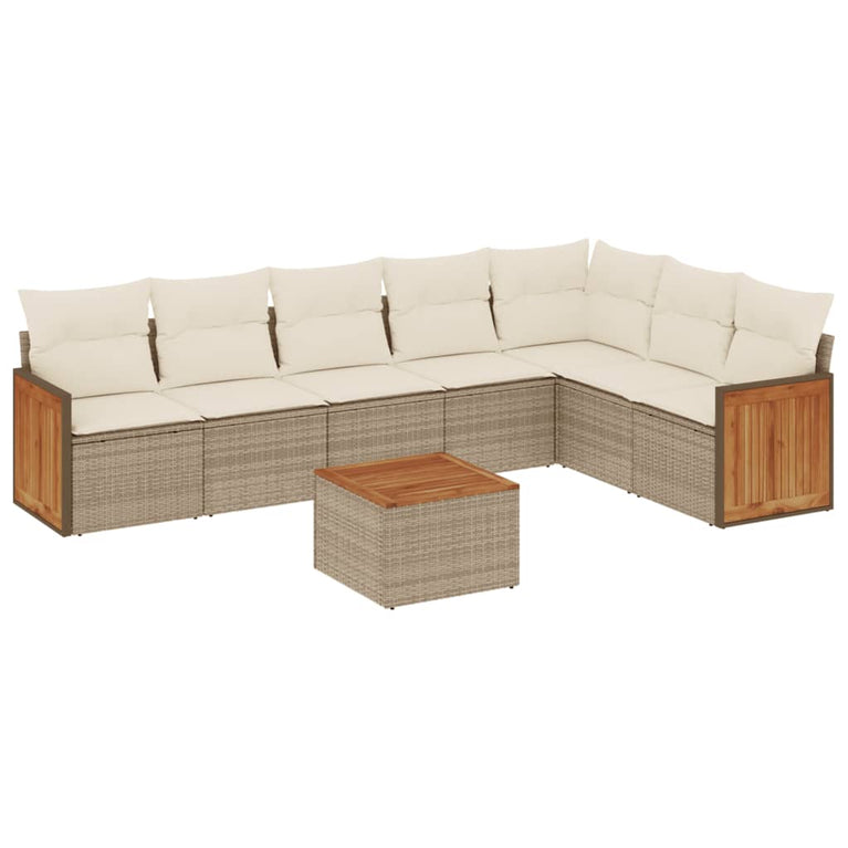 8-delige Loungeset met kussens poly rattan beige