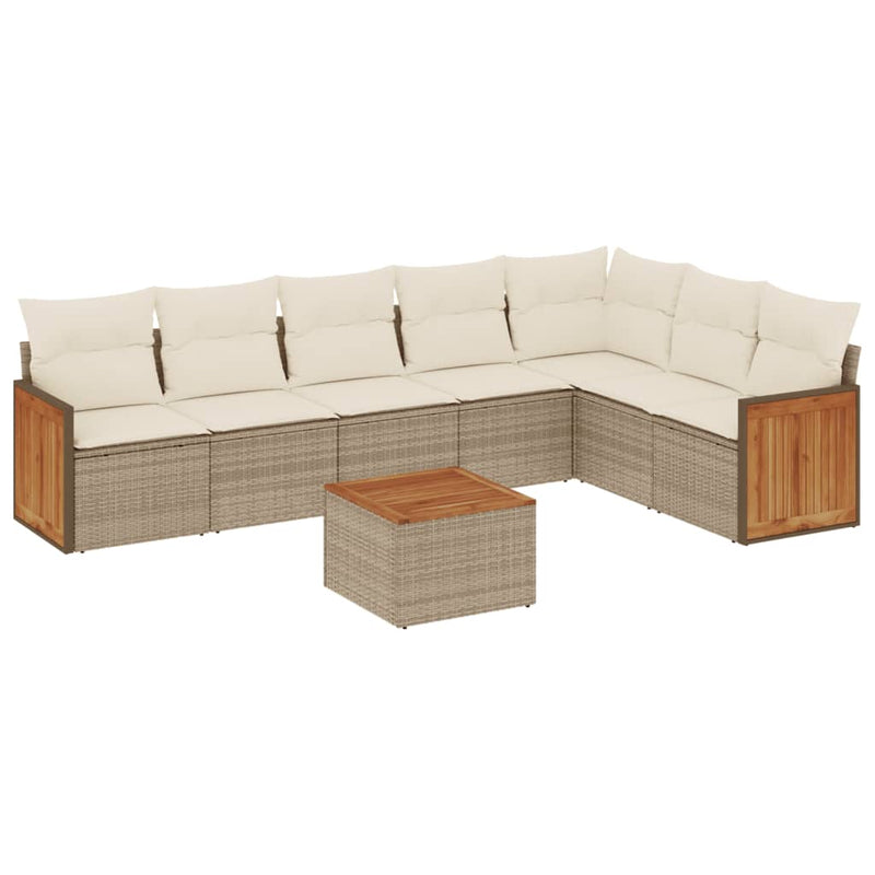 8-delige Loungeset met kussens poly rattan beige