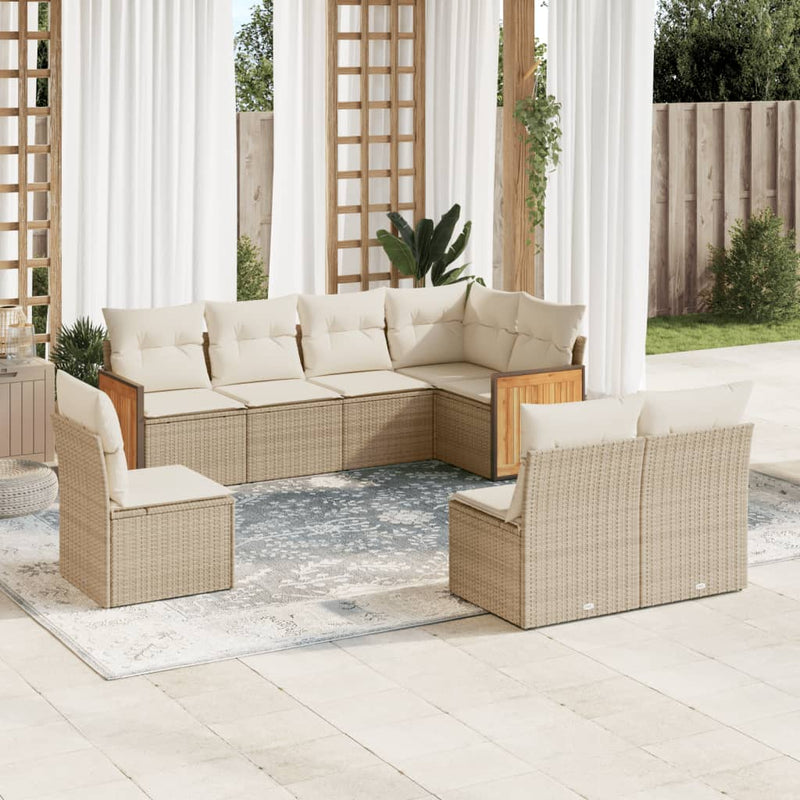 8-delige Loungeset met kussens poly rattan beige