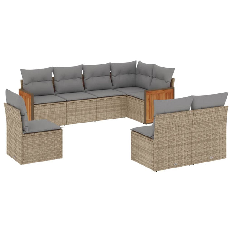 8-delige Loungeset met kussens poly rattan beige