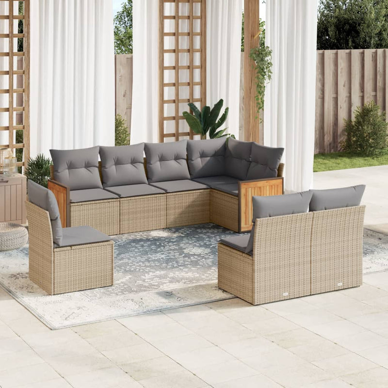 8-delige Loungeset met kussens poly rattan beige