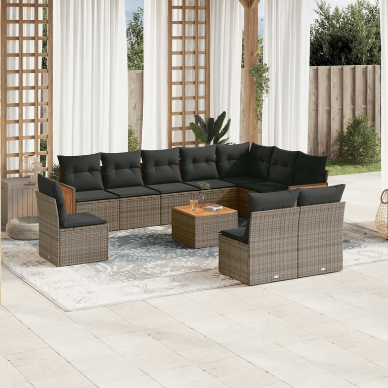 11-delige Loungeset met kussens poly rattan grijs