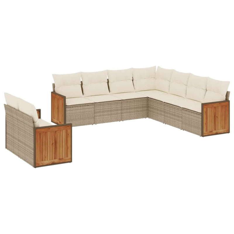 9-delige Loungeset met kussens poly rattan beige
