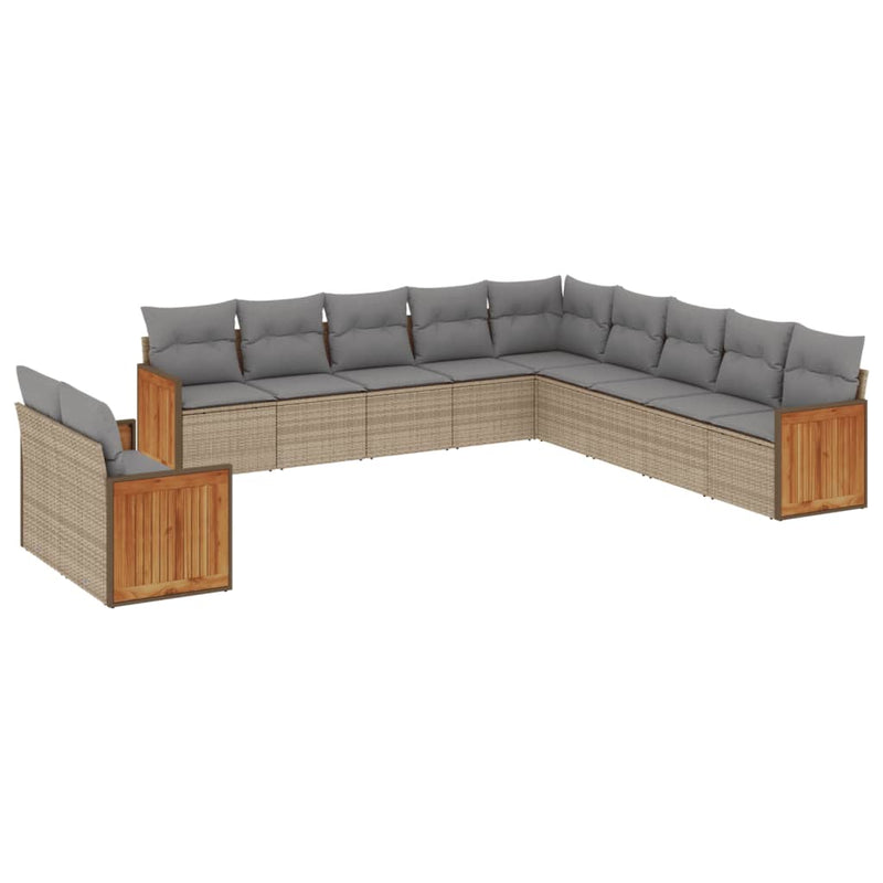 11-delige Tuinset met kussens poly rattan beige