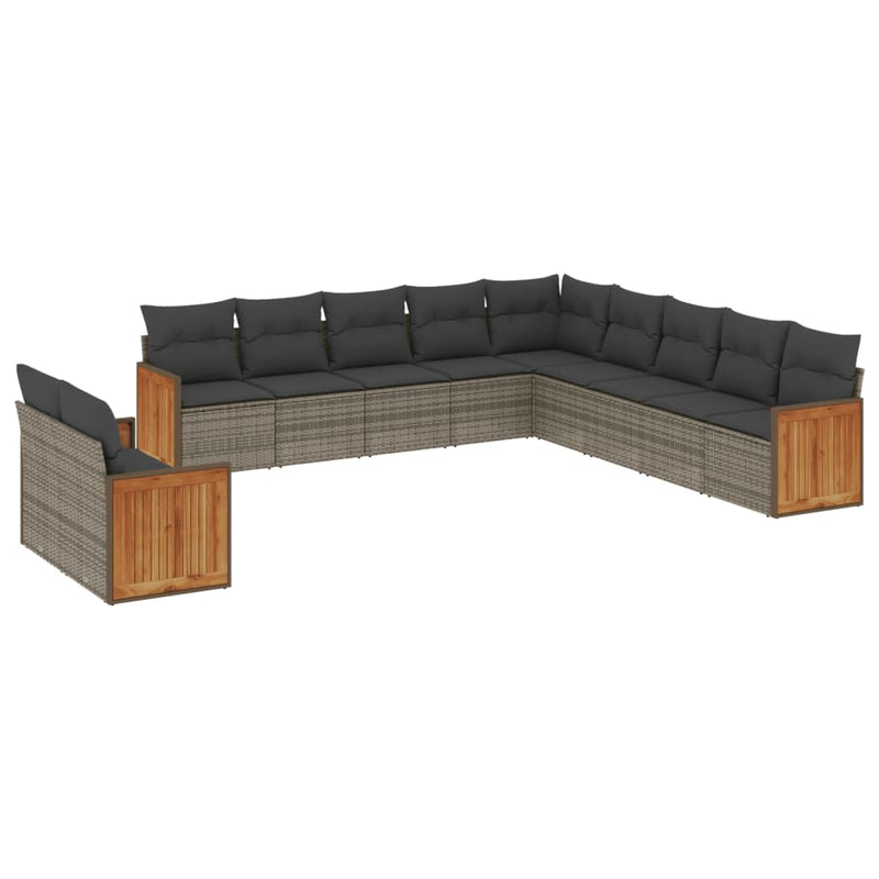 11-delige Loungeset met kussens poly rattan grijs