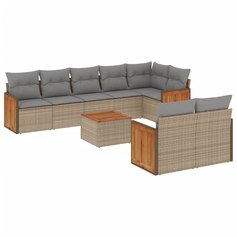 9-delige Loungeset met kussens poly rattan beige