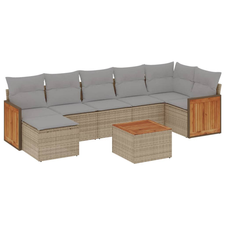 8-delige Loungeset met kussens poly rattan beige