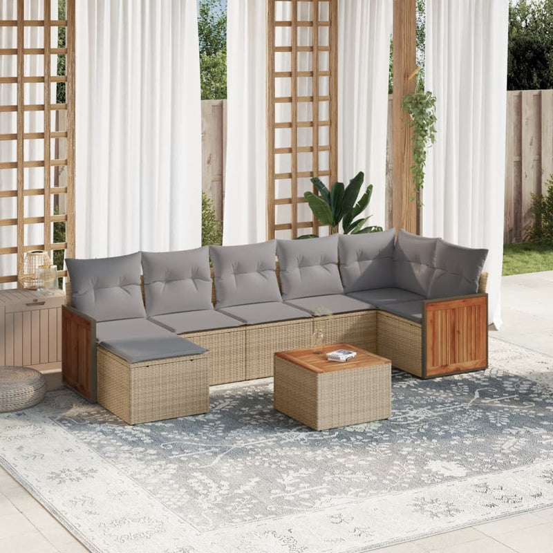 8-delige Loungeset met kussens poly rattan beige