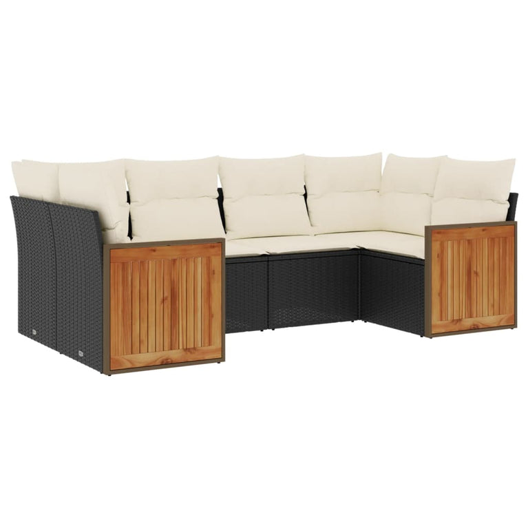6-delige Loungeset met kussens poly rattan zwart
