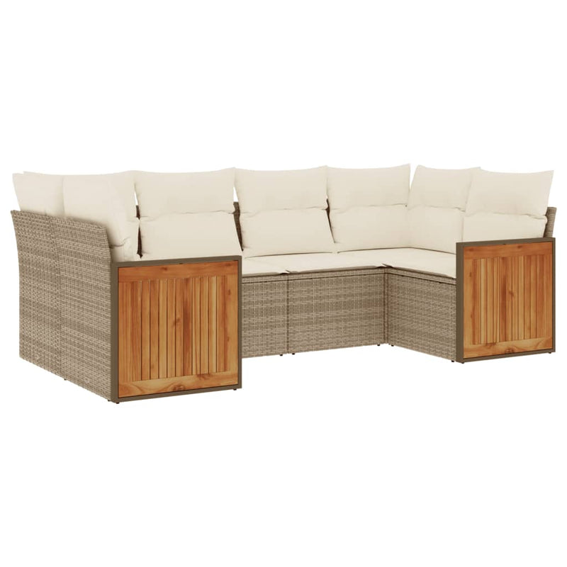 6-delige Loungeset met kussens poly rattan beige