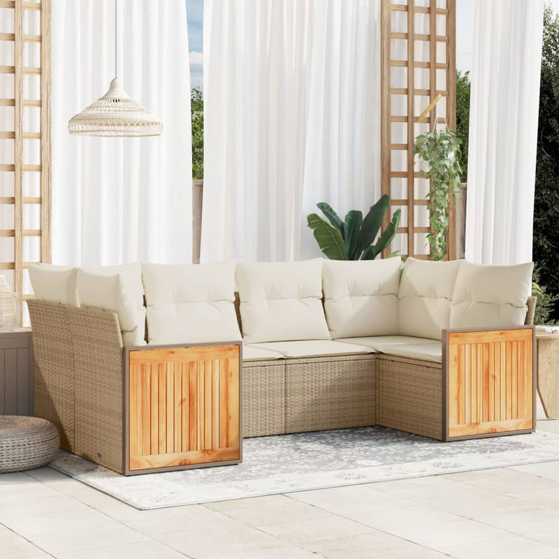 6-delige Loungeset met kussens poly rattan beige