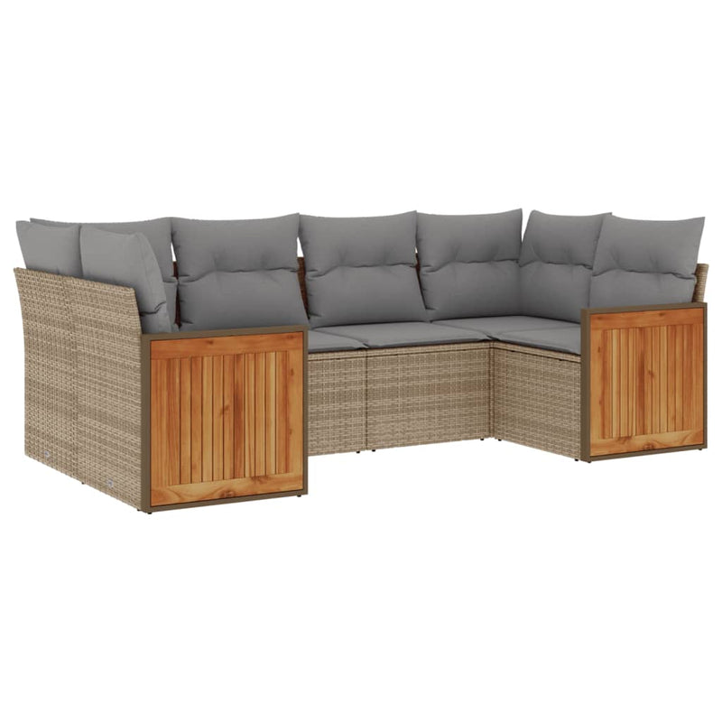 6-delige Loungeset met kussens poly rattan beige