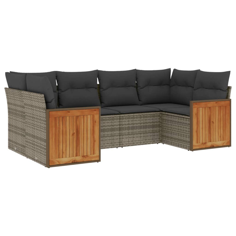 6-delige Loungeset met kussens poly rattan grijs