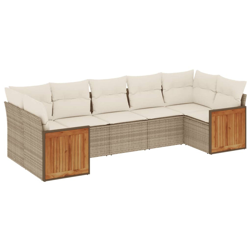 7-delige Loungeset met kussens poly rattan beige