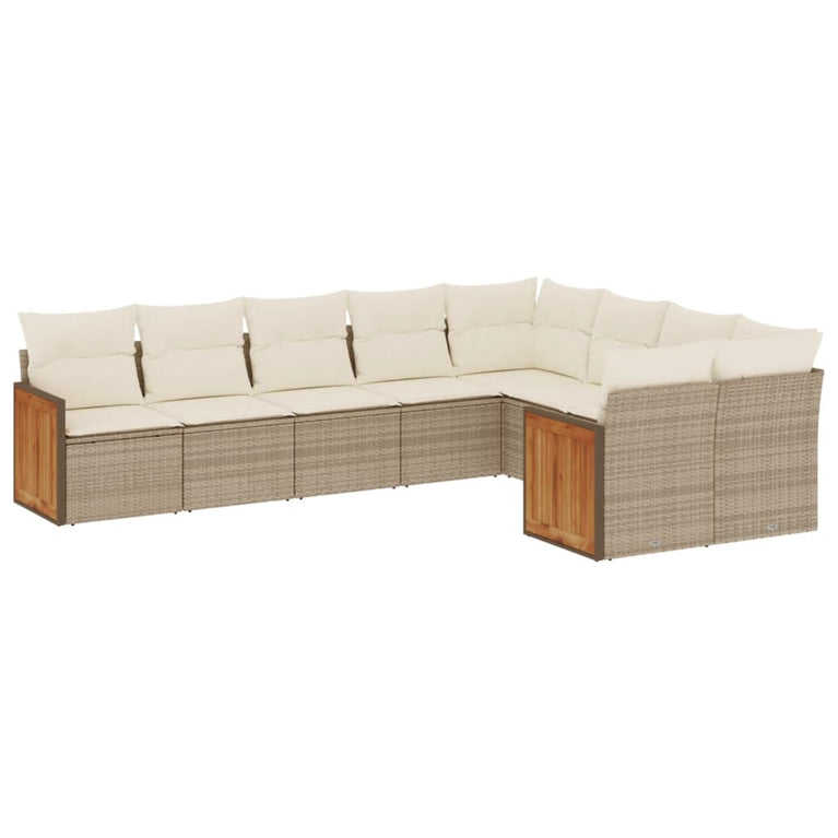 9-delige Loungeset met kussens poly rattan beige