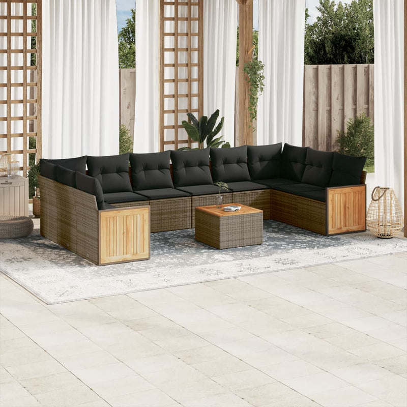 11-delige Loungeset met kussens poly rattan grijs