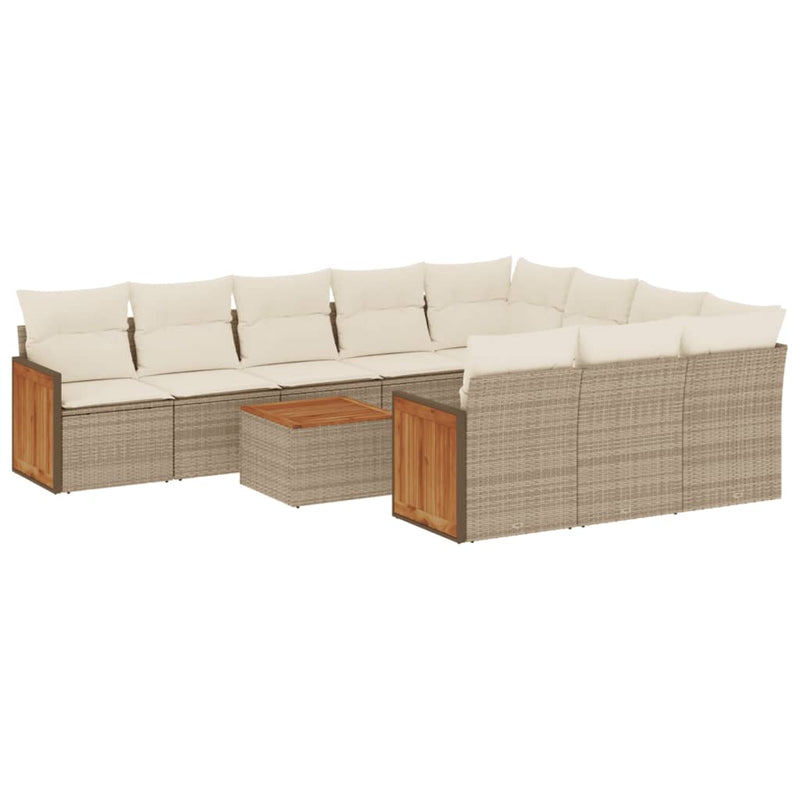 11-delige Tuinset met kussens poly rattan beige