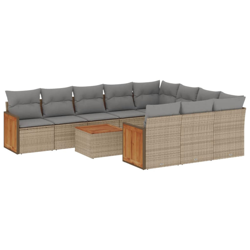 11-delige Tuinset met kussens poly rattan beige