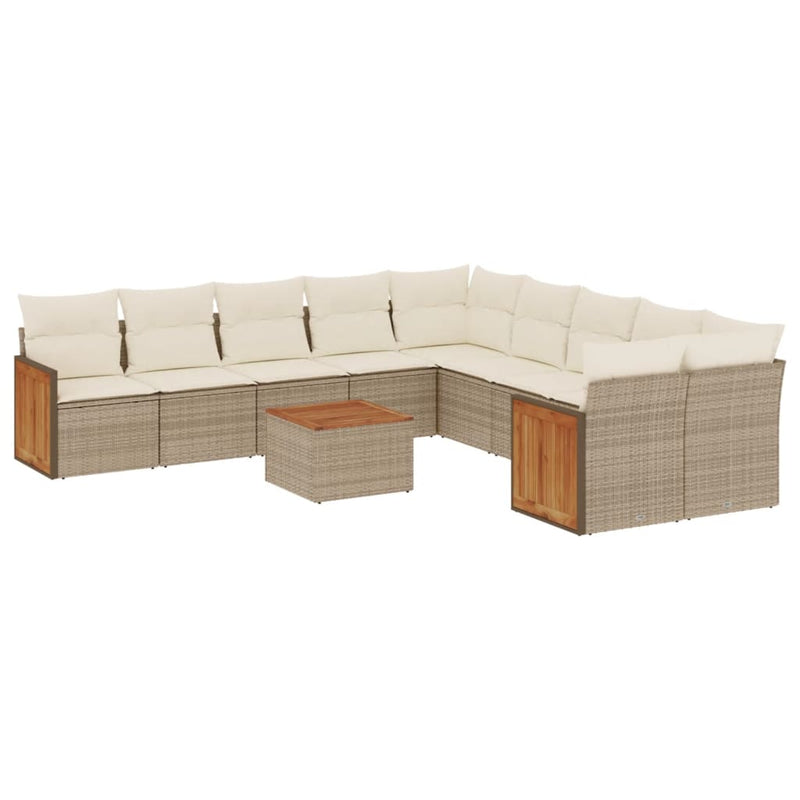 11-delige Tuinset met kussens poly rattan beige