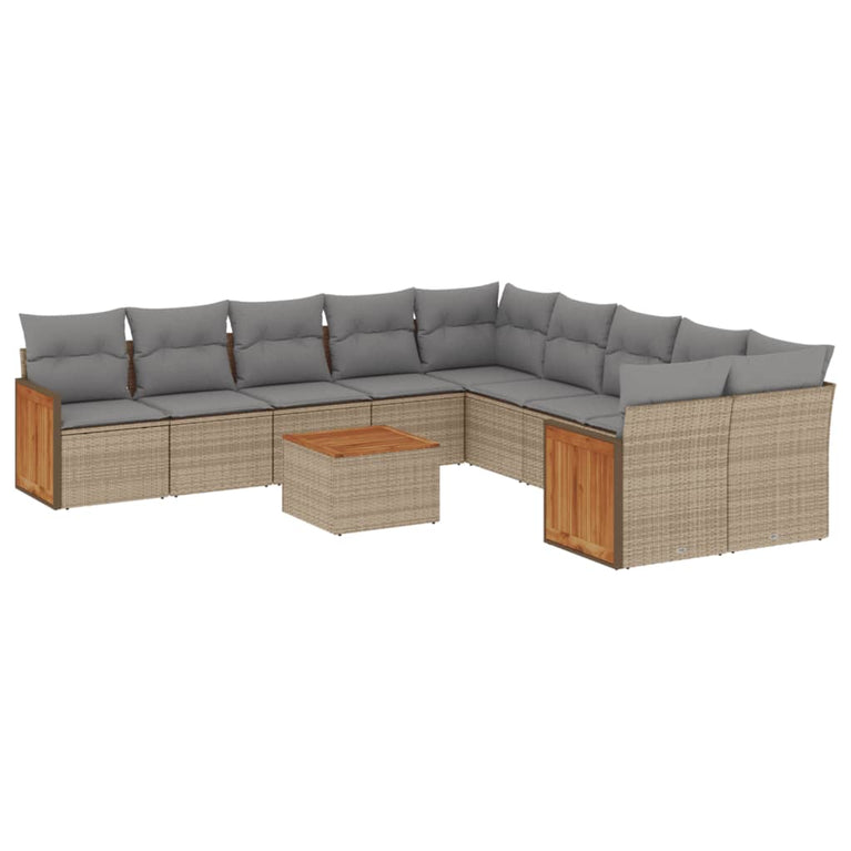 11-delige Tuinset met kussens poly rattan beige