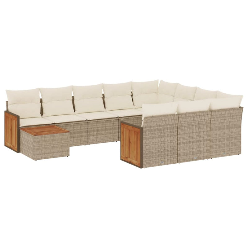 11-delige Tuinset met kussens poly rattan beige