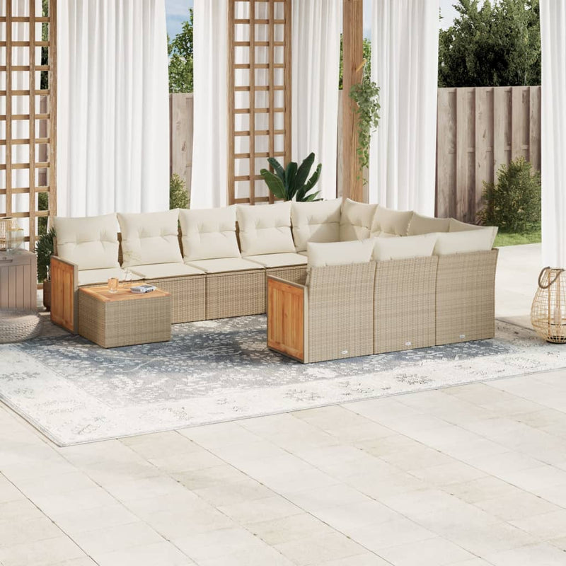 11-delige Tuinset met kussens poly rattan beige