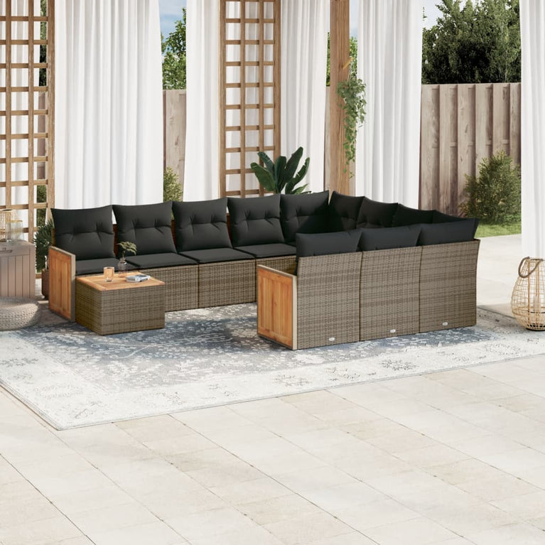 11-delige Loungeset met kussens poly rattan grijs