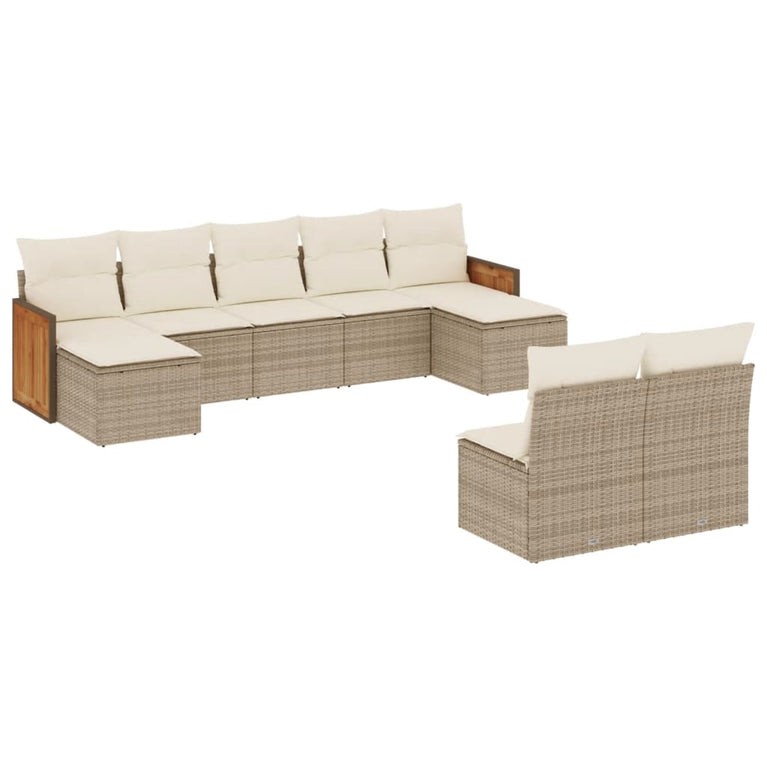9-delige Loungeset met kussens poly rattan beige