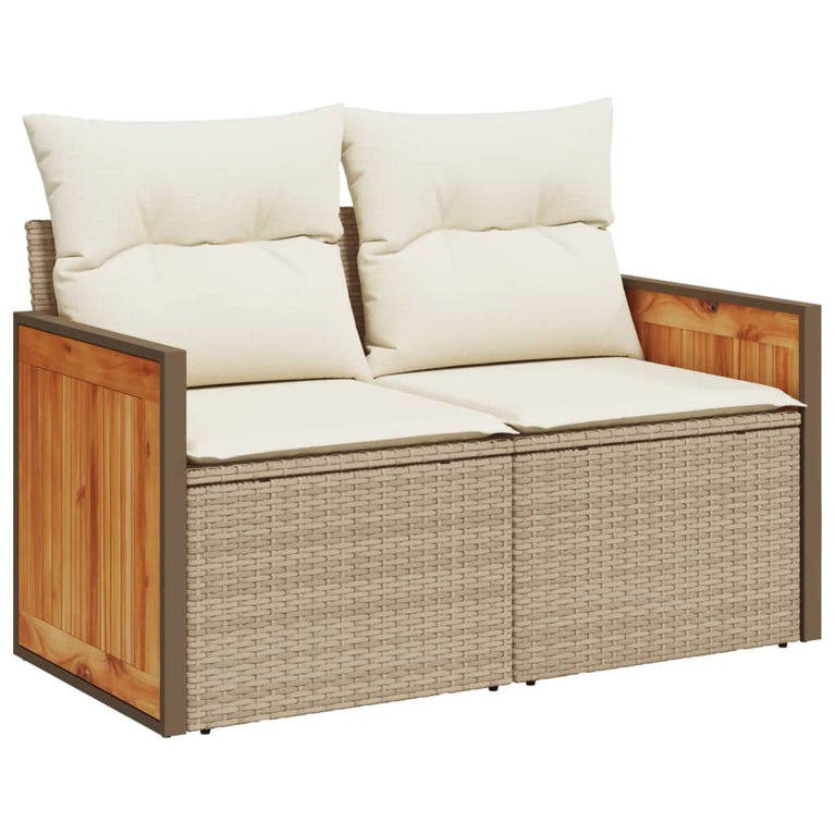 9-delige Loungeset met kussens poly rattan beige