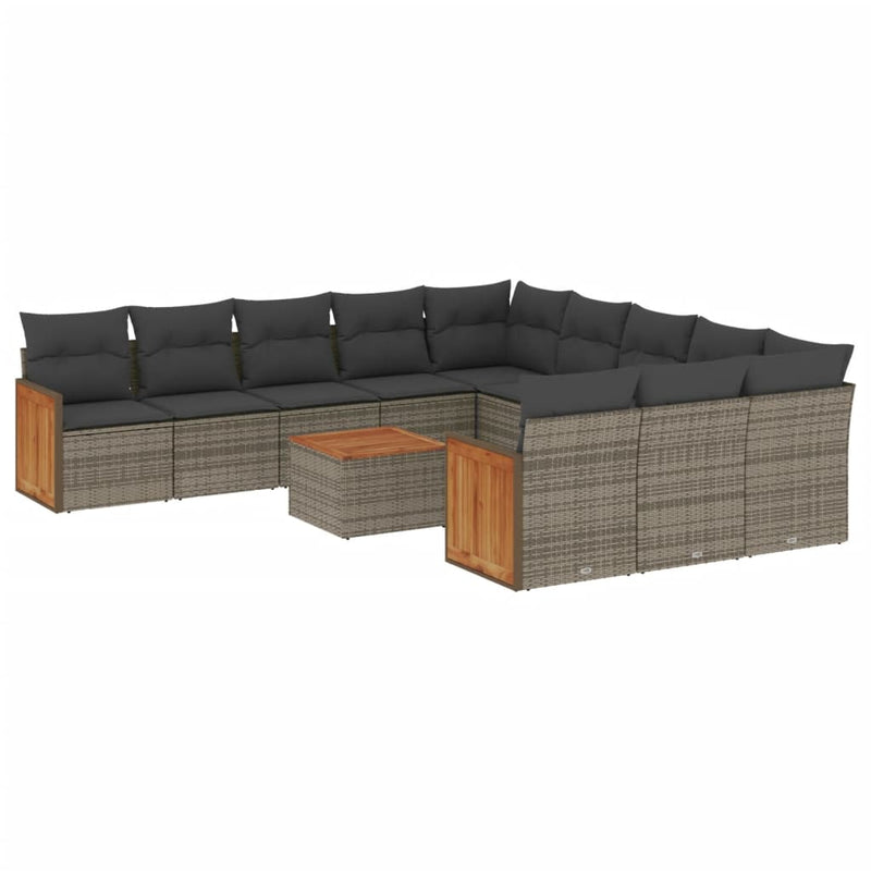 12-delige Loungeset met kussens poly rattan grijs