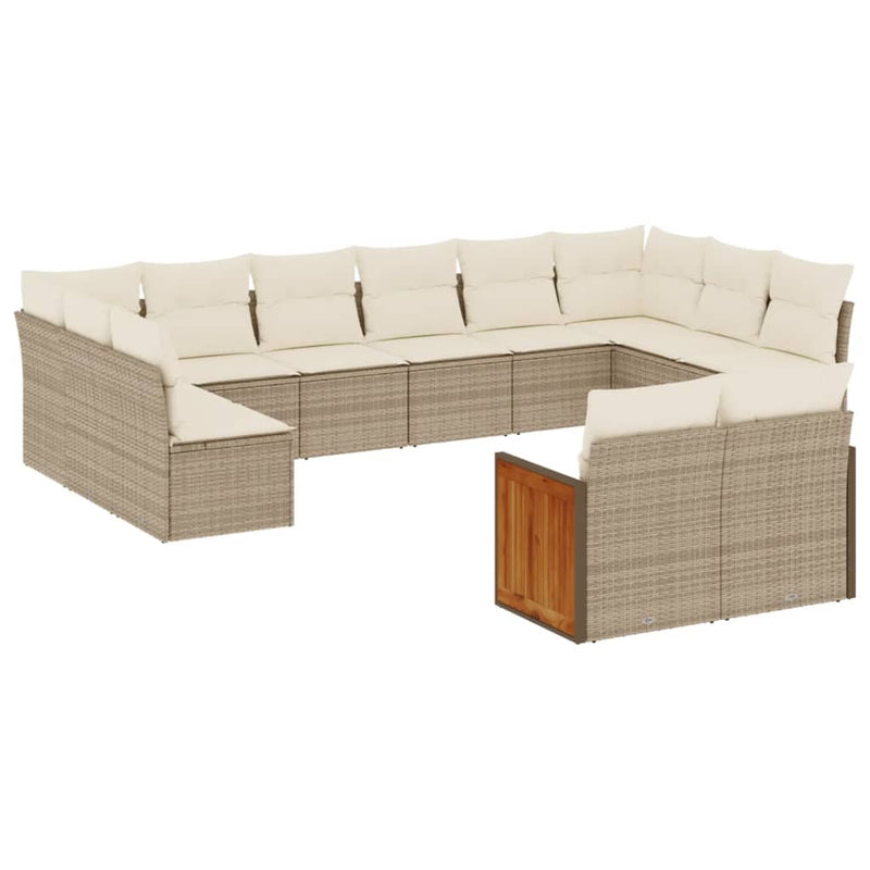 12-delige Loungeset met kussens poly rattan beige