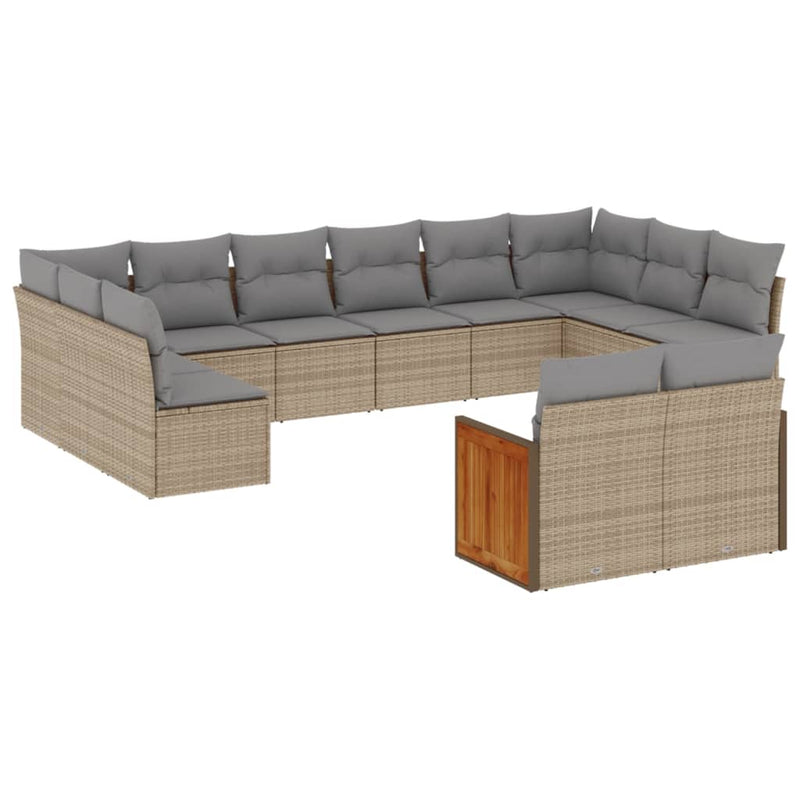 12-delige Loungeset met kussens poly rattan beige
