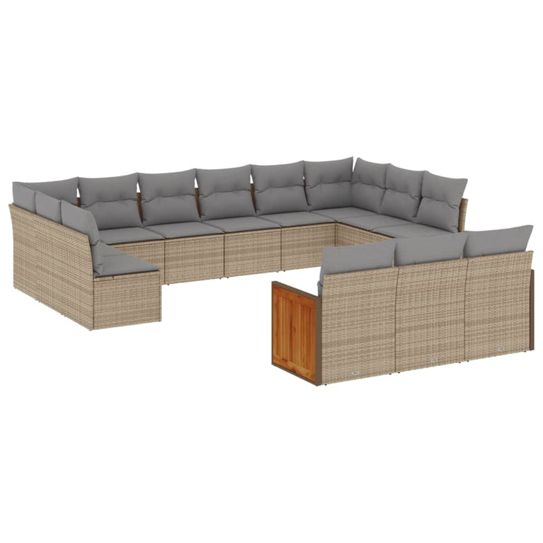 13-delige Loungeset met kussens poly rattan beige