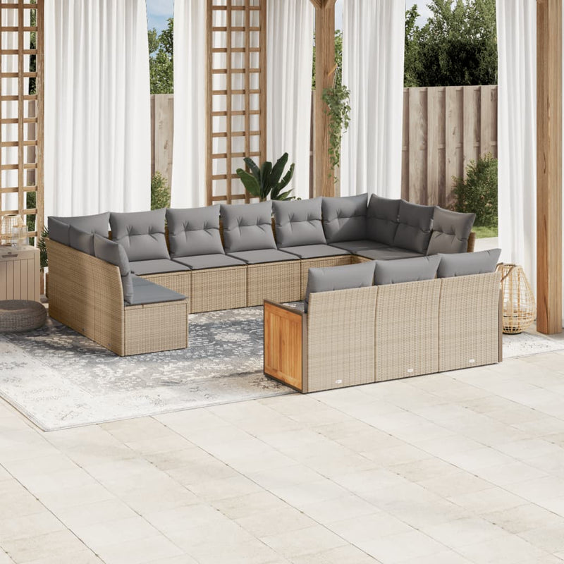 13-delige Loungeset met kussens poly rattan beige