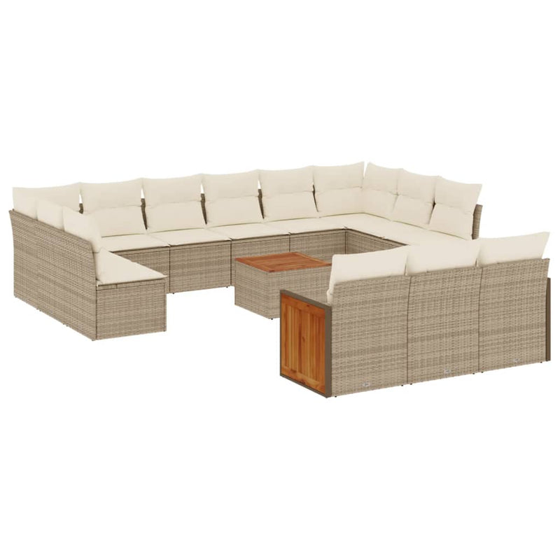 14-delige Loungeset met kussens poly rattan beige