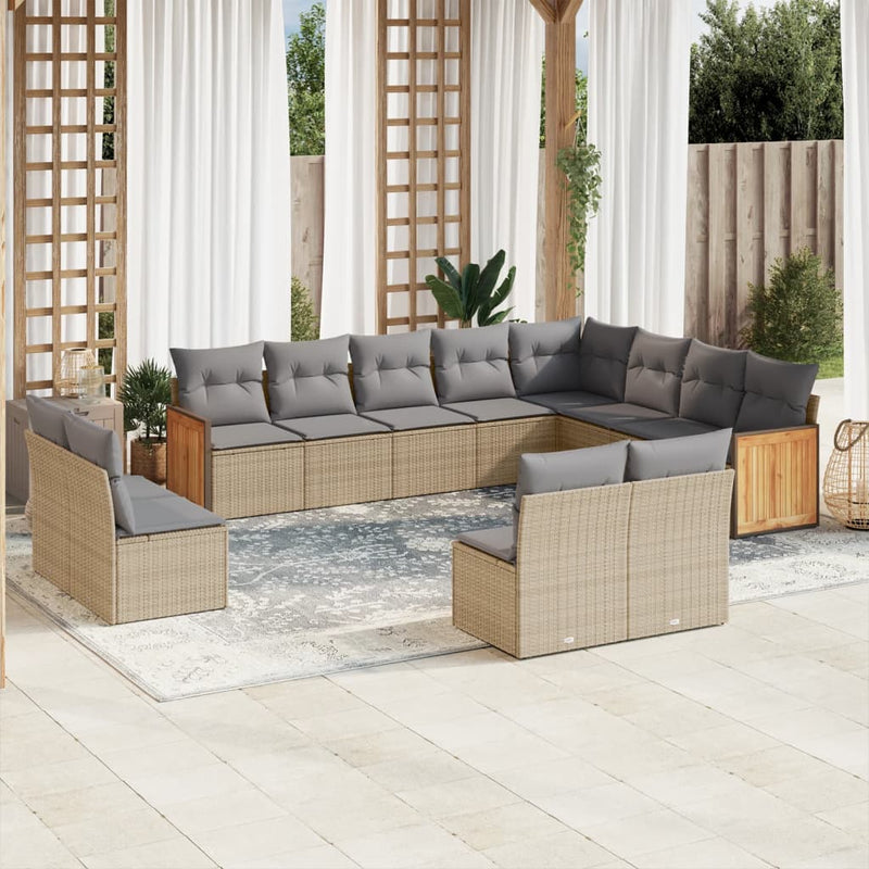 12-delige Loungeset met kussens poly rattan beige
