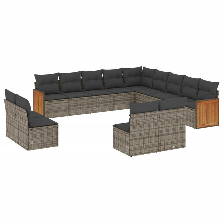 13-delige Loungeset met kussens poly rattan grijs