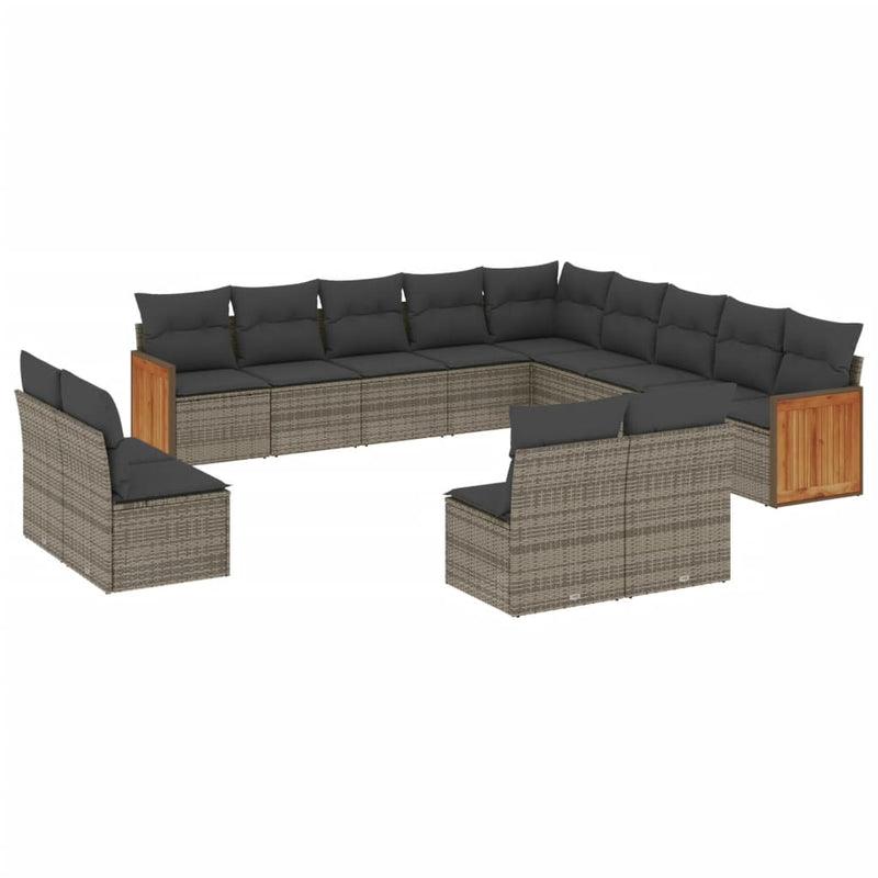 13-delige Loungeset met kussens poly rattan grijs