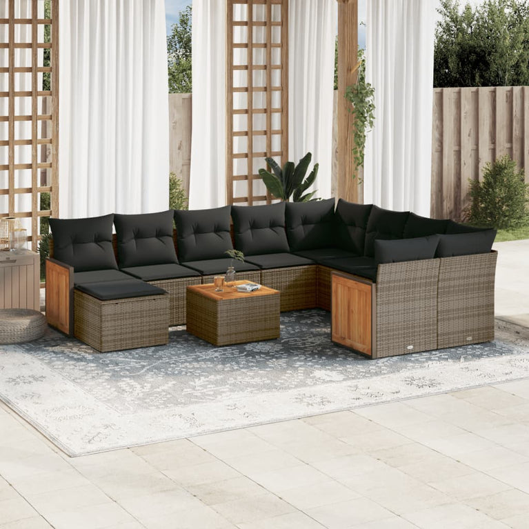 11-delige Loungeset met kussens poly rattan grijs