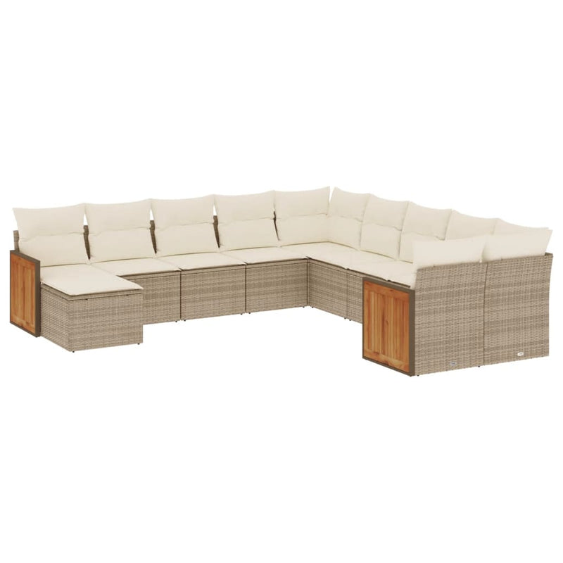 11-delige Tuinset met kussens poly rattan beige