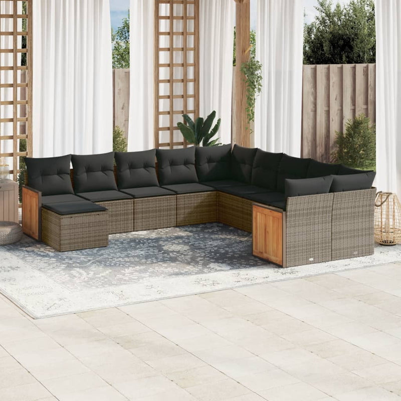 11-delige Loungeset met kussens poly rattan grijs