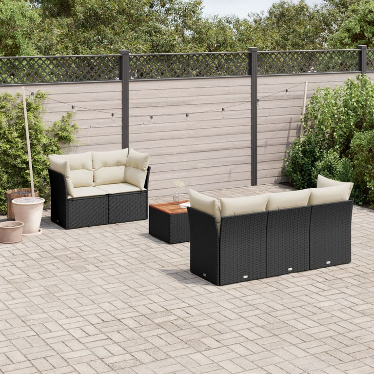 6-delige Loungeset met kussens poly rattan zwart