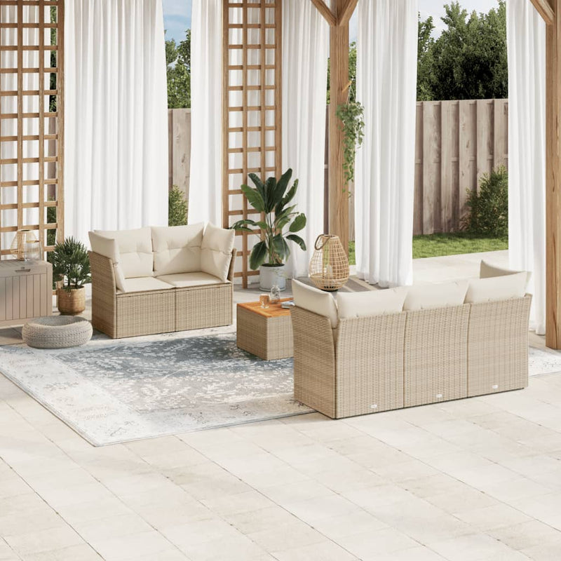6-delige Loungeset met kussens poly rattan beige