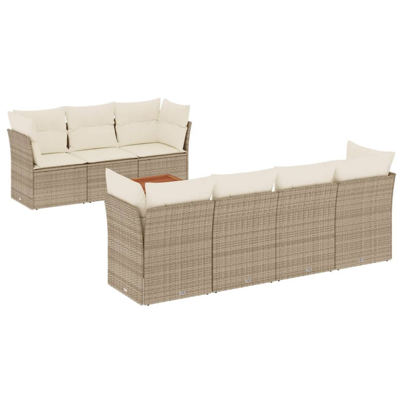 8-delige Loungeset met kussens poly rattan beige