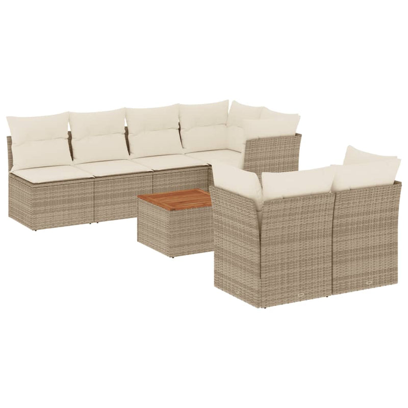 8-delige Loungeset met kussens poly rattan beige