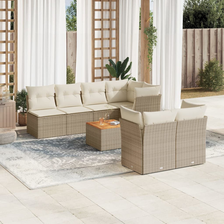 8-delige Loungeset met kussens poly rattan beige