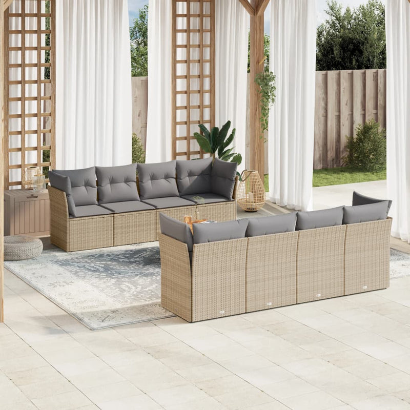 9-delige Loungeset met kussens poly rattan beige