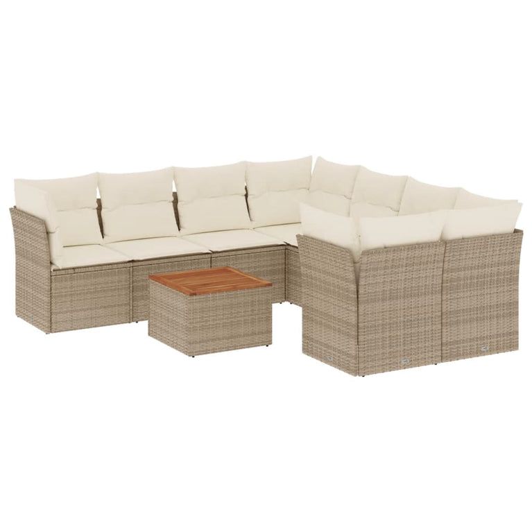 9-delige Loungeset met kussens poly rattan beige