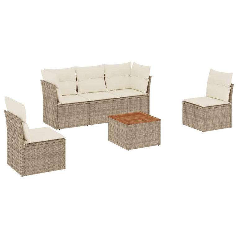 6-delige Loungeset met kussens poly rattan beige