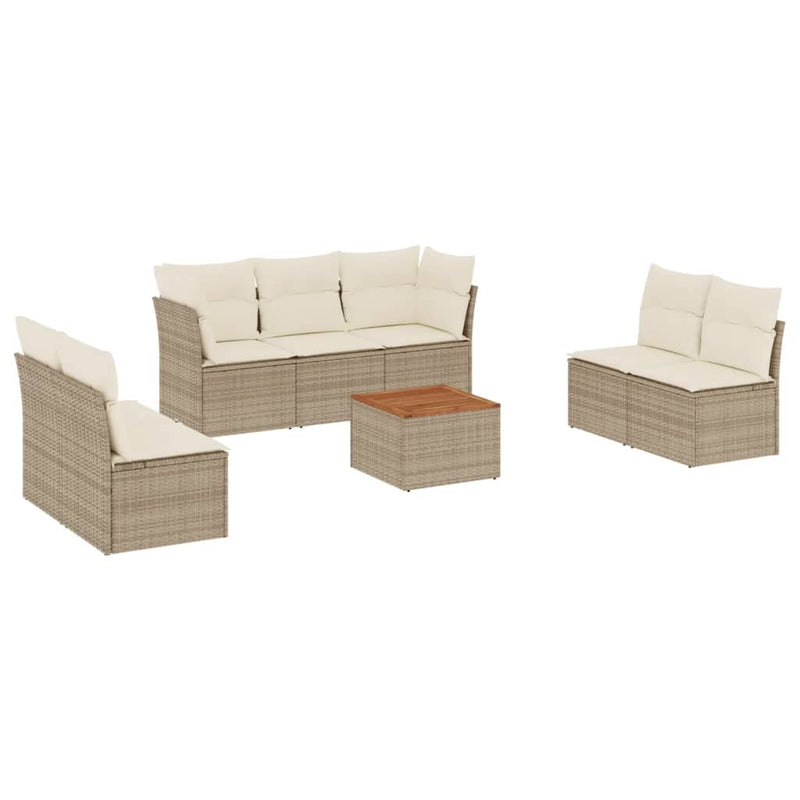 8-delige Loungeset met kussens poly rattan beige